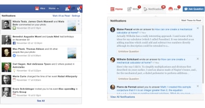 比较Facebook和Quora的通知