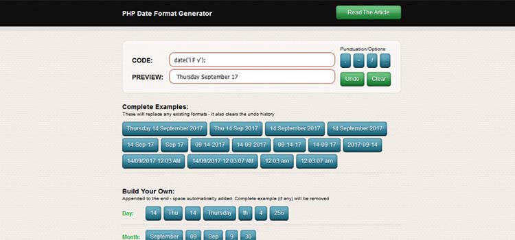 PHP Date Format Generator